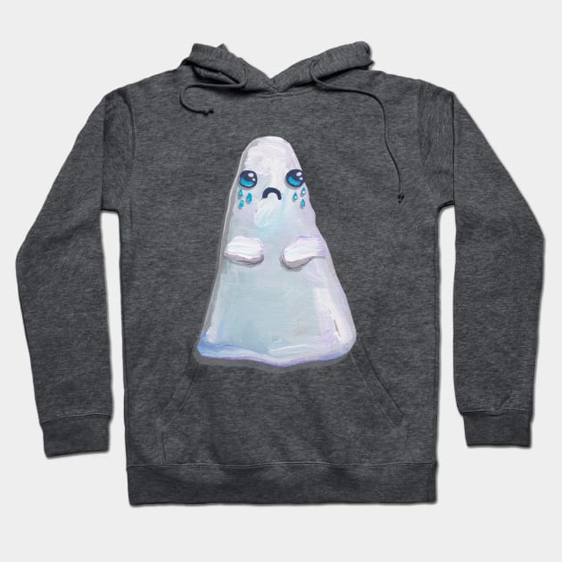 Super Sad Hand Painted Kawaii Ghost Hoodie by RobertPhelpsArt